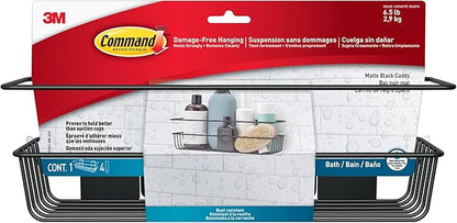 Command Shower Caddy Matte Black with Water Resistant Strips, Bathroom Organizer, Holds up to 6.5 lbs
