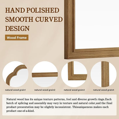 28" x 40" Wood Bathroom Mirror for Wall Mounted, Rustic Rounded Corner Vanity Mirror for Entryway, Living Room or Bedroom Home Decorative [28" x 40" Natural Color]