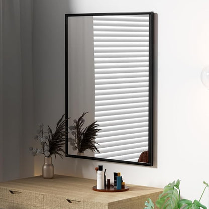 Rectangular Wall Mirror, Black Aluminum Frame, 20x28 Inches, Modern Style, Tempered Glass, Wall Mount for Bathroom Bedroom Living Room