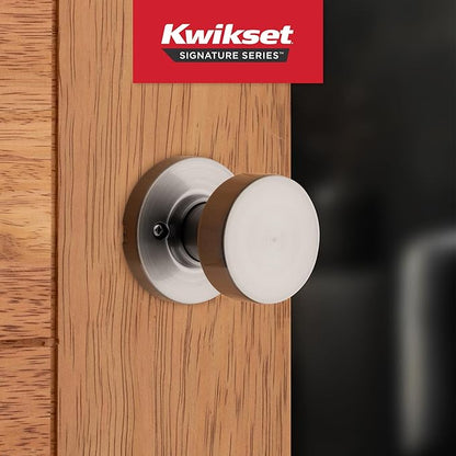 Kwikset Pismo Dummy Door Knob, Single Sided Handle for Closets, French Double Doors, and Pantry, Satin Nickel Non-Turning Interior Push/Pull Door Knob, with Microban Protection, Round Rose (Pack of 4)