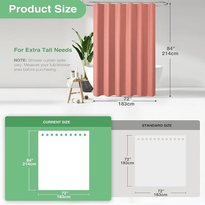 Extra Long Waffle Shower Curtain 256 GSM Fabric 72"x84" Coral | 84 Inch Long, Thick Cloth, Weighted Hem, Water Repellent, Tall Hotel Luxury Polyester Shower Curtains for Bathroom 12 Hooks