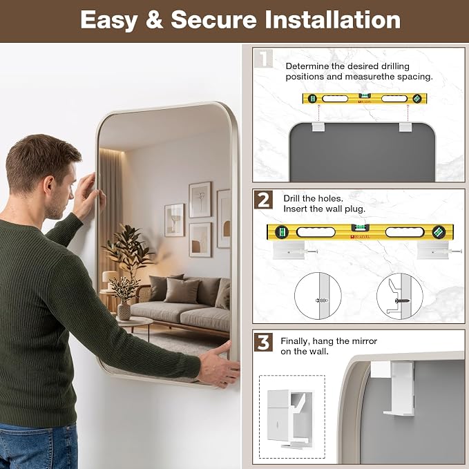 22"x30" Bathroom Mirror for Over Sink, Brushed Nickel Vanity Mirror | Aluminum Alloy Frame, Clear Reflection, Rust-Resistant, Vertical or Horizontal, Wall Mount, Bedroom and Entryway