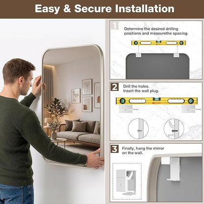 22"x30" Bathroom Mirror for Over Sink, Brushed Nickel Vanity Mirror | Aluminum Alloy Frame, Clear Reflection, Rust-Resistant, Vertical or Horizontal, Wall Mount, Bedroom and Entryway