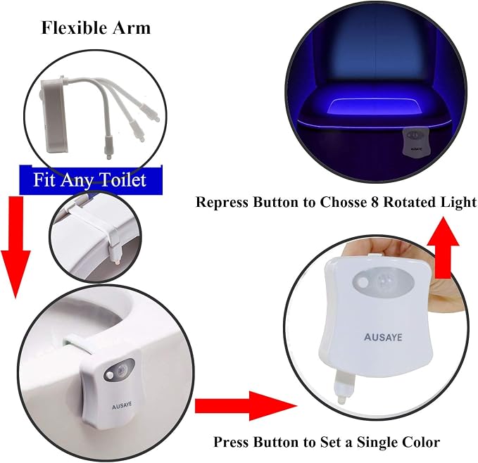 AUSAYE 2 Pack Toilet Light 8 Colors Change Led Nightlight, Motion Sensor Activated Toilet Bowl Night Lights, Bathroom Night Light for Mom Dad Kids Women