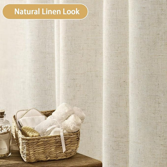 Linen Shower Curtain Flax Cream, Fabric Boho Farmhouse Shower Curtains for Bathroom Cream Cotton Natural Cloth Liner Set 48" W x 72" L
