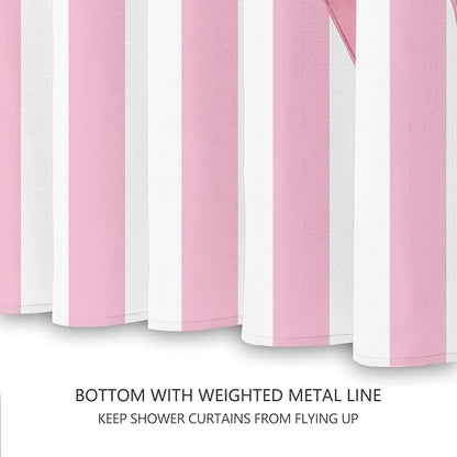 Tititex Cute Candy Cane Striped Pink Bow 140gsm Faux Linen Fabric Shower Curtain, Elegant Classic Shower Curtain Sets Decoration 72x72 Inch with Hooks