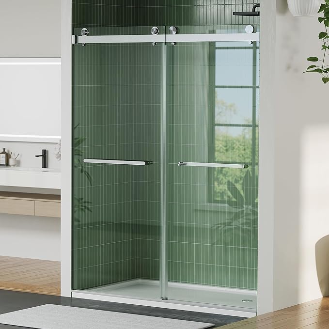 44-48" W x 74" H Shower Doors, Frameless Shower Door, Double Sliding Glass with 1/4" (6mm) Clear Tempered Glass for Bathroom,Silver