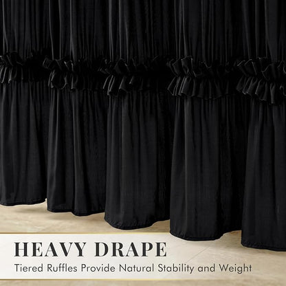 LIPA Boho Rustic Black Ruffle Shower Curtain 72x72 Inches | Farmhouse Shower Curtains for Bathroom,Water‑Resistant Fabric Shower Curtain,Bohemian Bathroom Decor