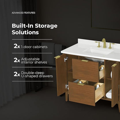 OVE Decors Indy 42 in. Undermount Single Sink Bathroom Vanity with White Engineered Marble Top, Warm Walnut