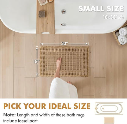 MIULEE Set of 2 Waffle Bathroom Rugs Bordered Bath Mat Brown 18x30 Inch | Non Slip, Super Absorbent, Washable, Ultra Soft, Rubber Backed Bath Rugs for Bathroom Floor Tub and Shower, Boho Decor