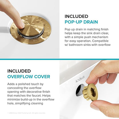 KRAUS Indy Widespread Bathroom Faucet in Spot-Free Brushed Brass with 2 Handles, Pop Up Drain and Supply Lines, FUS-14103SFBB