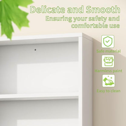 Medicine Cabinet, Wooden Bathroom Wall Cabinet with 2 Doors, Adjustable Shelves & Towel Bar, Over Toilet Storage Cabinet Wall Mounted for Laundry with Mirror, White