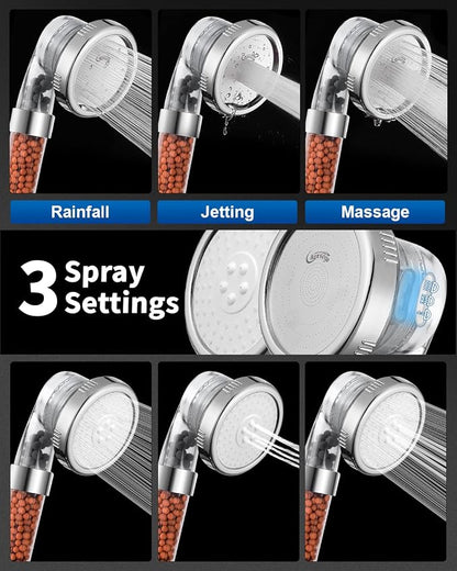 Filtered Shower Head with Handheld, High Pressure, for Hard Water | 3 Modes Shower with Handheld Spray, Water Softener, with Mineral Beads to Remove Chlorine & Fluoride, for Dry Hair & Skin