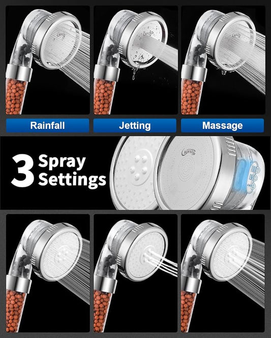 Filtered Shower Head with Handheld, High Pressure, for Hard Water | 3 Modes Shower with Handheld Spray, Water Softener, with Mineral Beads to Remove Chlorine & Fluoride, for Dry Hair & Skin