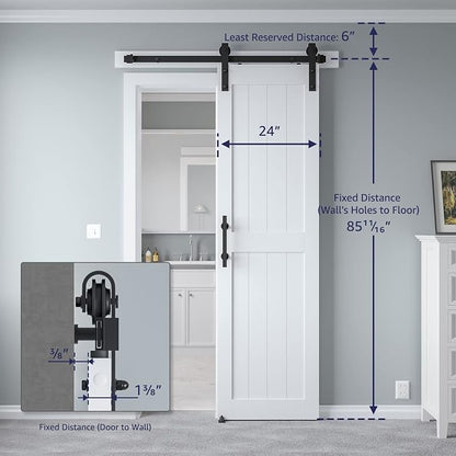 24in x 84in MDF Sliding Barn Door with 4ft Barn Door Hardware Kit & Handle | Pre-Drilled Holes Easy Assembly -Solid Barn Door Slab Covered with Water-Proof PVC Surface, White, H-Frame