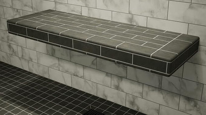 Floating Shower Bench Kit with Orange Waterproof Foam Board and Original Industrial Free Hanging Bracket (14x46)-Great for New Constructions or Bathroom Renovations, Ready to Tile Shower Bench