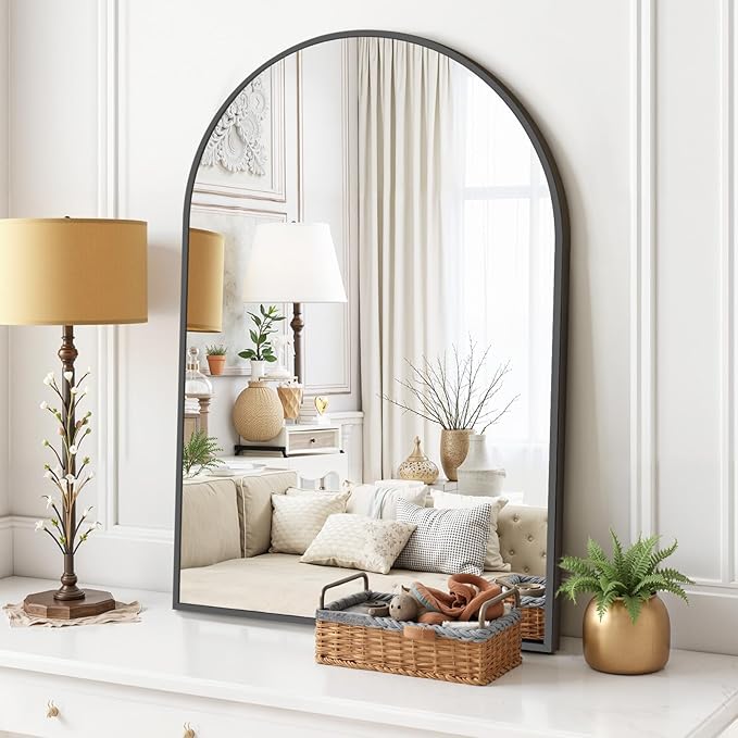 Arched Wall Mirror 36x24 Inch Black Bathroom Vanity Mirror with Metal Frame | Modern Arch Mirror for Bedroom, Living Room, Entryway, Wall Mounted Decorative Mirror