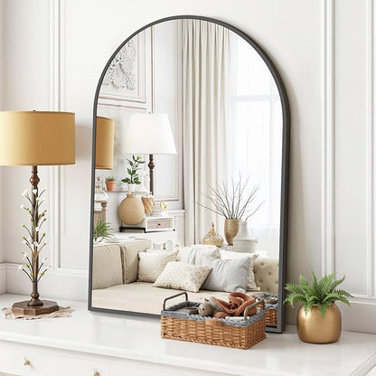 Arched Wall Mirror 38x26 Inch Black Bathroom Vanity Mirror with Metal Frame | Modern Arch Mirror for Bedroom, Living Room, Entryway, Wall Mounted Decorative Mirror