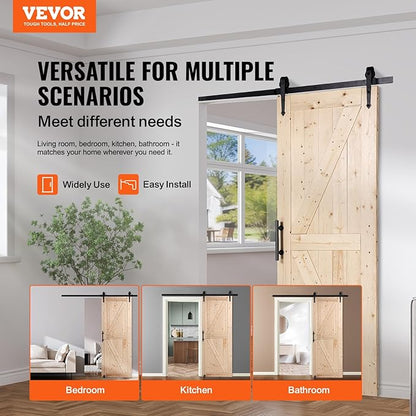 VEVOR 30in x 84in Sliding Barn Door with 5ft Barn Door Hardware Kit Included & Handle, Water-Proof Solid Wood, Easy Assembly, for Interior Rooms & Storage Closet, K-Frame, DIY, Stainable, Natural