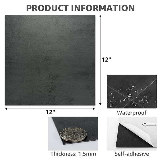Art3dwallpanels Peel and Stick Floor Tiles 30-Pack 12x12 inch Black Marble | Self Adhesive, Waterproof Vinyl Flooring, Marble Pattern, for Kitchen, Dining Room, Bedrooms, Cover 30 Sq. Ft