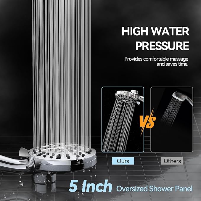 VOXON Magnetic High Pressure Shower Head, 10-Mode Handheld Shower Head, Built-in 2 Power Wash, Adjustable Shower Head with Handheld with Magnetic Docking & 60'' Hose, 2.5 GPM Showerhead with 5'' Face