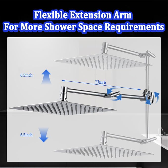 All Metal Rain Shower Head with Handheld Combo, YDmeet 10 Inch Rainfall Shower Head, Stainless Steel Hand Wand, 3 Setting Diverter, Adjustable Extension Arm w/Lock Joints, 71" Extra Long Hose, Chrome
