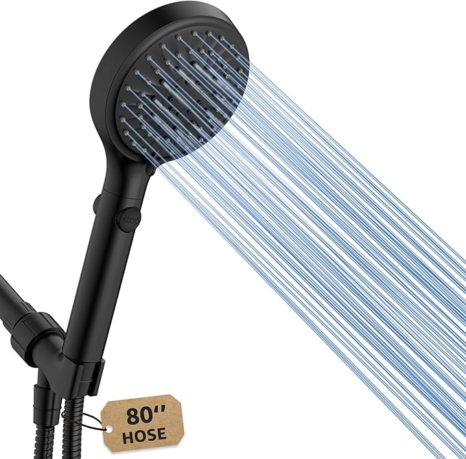FASDUNT Shower Head with Handheld, High Pressure Showerhead with Hose Black | 80" Extra Long Stainless Steel Hose & Adjustable Bracket, Shower Heads with ON/OFF Switch for Pets Bath