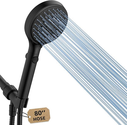 FASDUNT Shower Head with Handheld, High Pressure Showerhead with Hose Black | 80" Extra Long Stainless Steel Hose & Adjustable Bracket, Shower Heads with ON/OFF Switch for Pets Bath