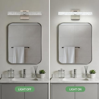 16 Inch Brushed Nickel LED Bathroom Vanity Light Fixtures, Iceberg Crushed Acrylic Modern Wall Sconce Lighting Over Mirror, 5500K Cool White Linear Vanity Lamp for Mirror Cabinet Powder Room