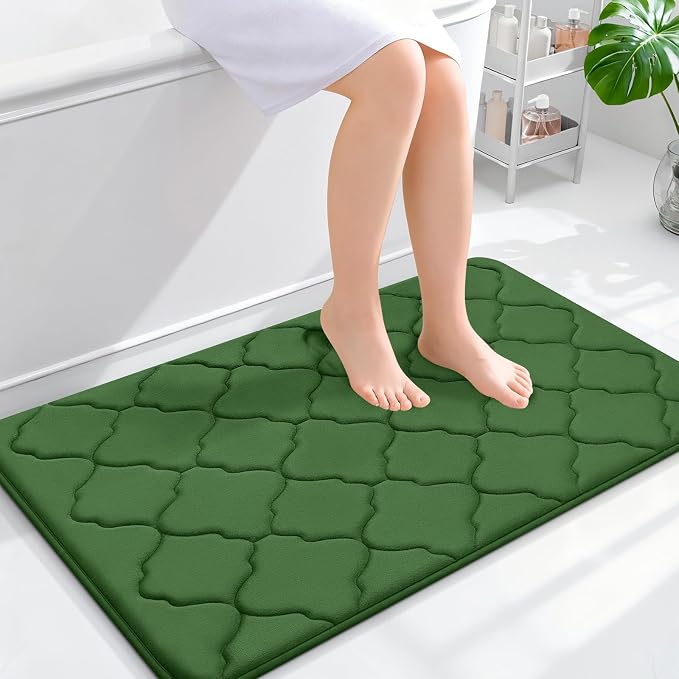 OLANLY Memory Foam Bath Mat Rug 36x24, Ultra Soft and Absorbent Bathroom Rugs, Non-Slip, Comfortable, Machine Washable Bath Carpet for Bathroom Floor, Shower and Home Decor Accessories, Olive Green