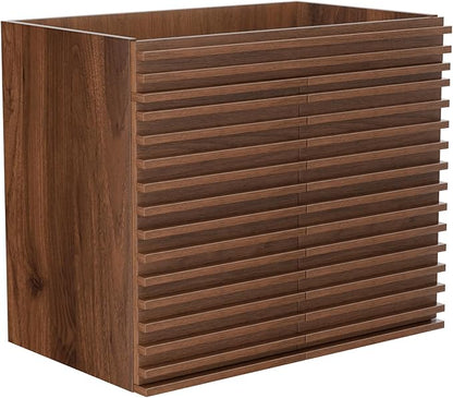 ROOMTEC 30" Bathroom Vanity, Mid-Century Wall Mounted Floating Cabinet with 2 Closing Doors, Wood Grain Texture, Walnut (Sink Basin Not Included)