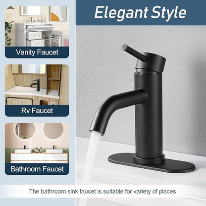 Black Bathroom Faucet Single Hole Bathroom Sink Faucet Vanity Single Handle Matte Black Modern RV Faucet 1 Hole or 3 Hole Deck Plate，Water Supply Lines