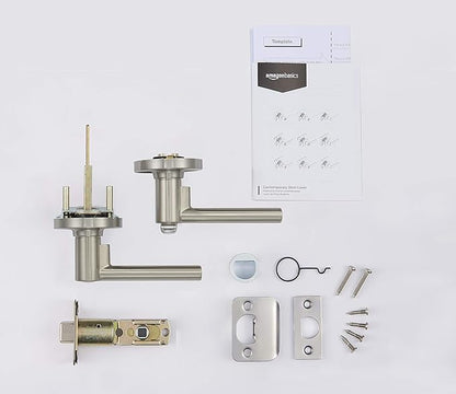 Amazon Basics Contemporary Madison Door Lever - Privacy - Satin Nickel, 6-Pack