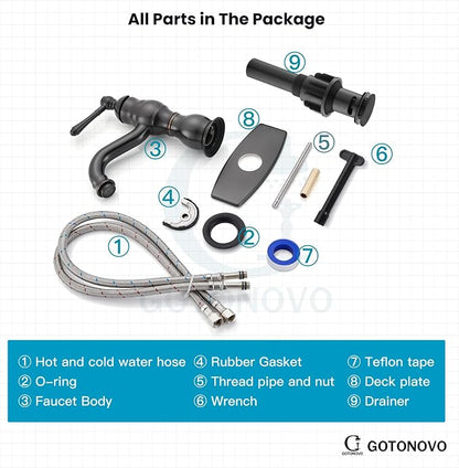 gotonovo Bathroom Faucet 1 Hole Vintage,Oil Rubbed Bronze,5.9” Spout Reach | Bathroom Sink Faucet for 1 or 3 Hole Single Handle,Deck Plate,360° Swivel Spout,Pop Up Drain,cUPC Supply Hoses,for Vanity RV