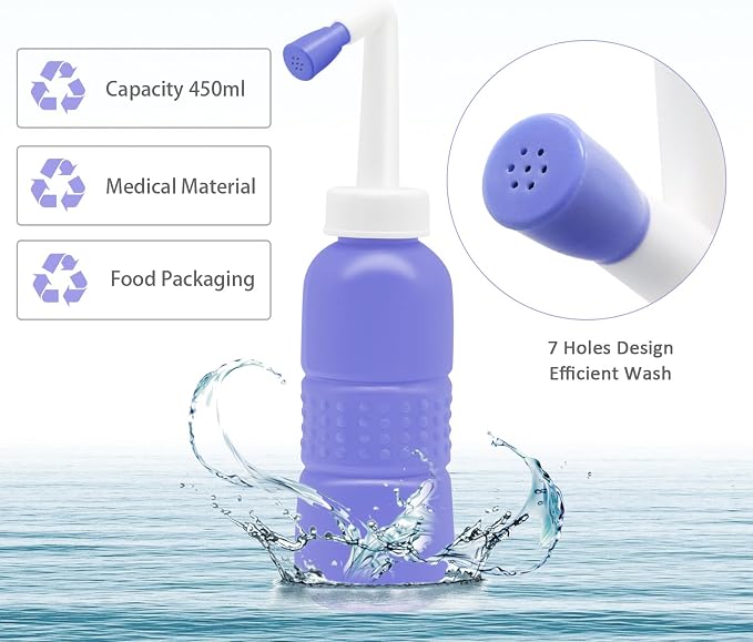 Portable Bidet Sprayer for Personal Hygiene, Pregnant Women Cleansing, Postpartum Clean, Handheld Travel Bidet with 450ML Water Capacity and Angled Nozzle Spray