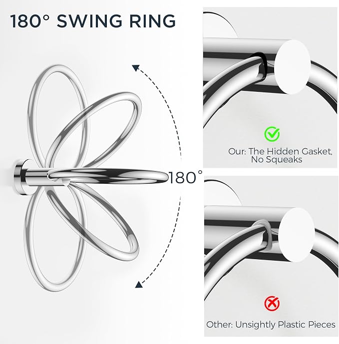 FORIOUS Bathroom Accessories, 4-Piece Bathroom Hardware Set - 24" Towel Bar | Chrome | Towel Hooks, Towel Racks for Bathroom, Toilet Paper Holder Wall Mounted & Towel Ring | SUS304 Stainless Steel