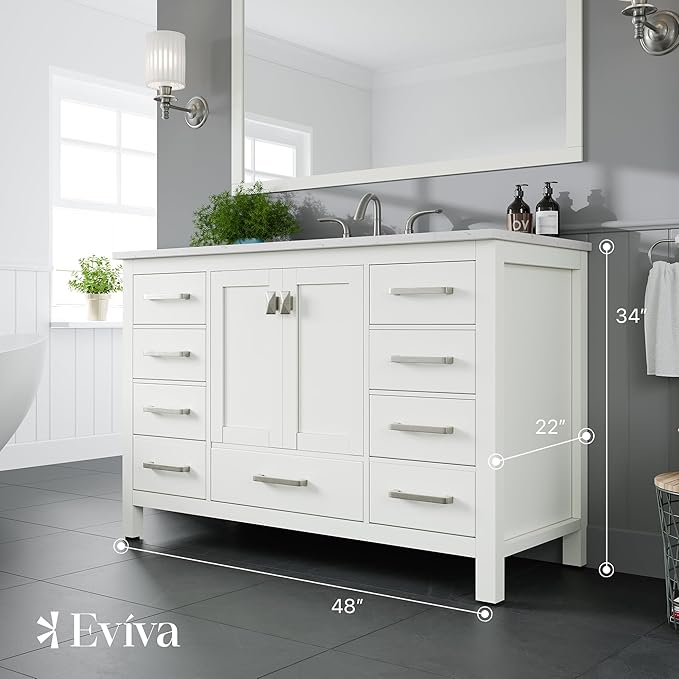Eviva Aberdeen 48 in. White Single Sink Bath Vanity with Carrara Quartz Top and Undermount Porcelain Sink