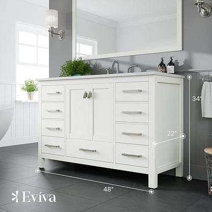 Eviva Aberdeen 48 in. White Single Sink Bath Vanity with Carrara Quartz Top and Undermount Porcelain Sink