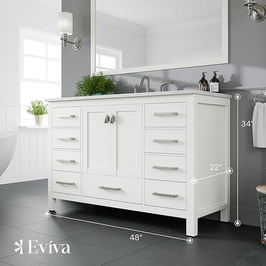 Eviva Aberdeen 48 in. White Single Sink Bath Vanity with Carrara Quartz Top and Undermount Porcelain Sink