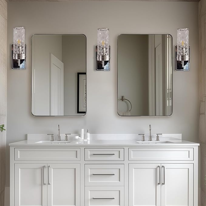 Chrome Mirror for Bathroom, 22"x30"Metal Frame Wall Mirror, Rectangular Stainless Steel Rounded Corner Mirror with 1" Deep Set Design Hangs Horizontal Or Vertical