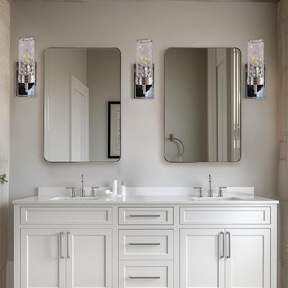 Chrome Mirror for Bathroom, 22"x30"Metal Frame Wall Mirror, Rectangular Stainless Steel Rounded Corner Mirror with 1" Deep Set Design Hangs Horizontal Or Vertical