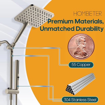 High Pressure Rain Shower Head with Handheld Combo, 10 Inch Square Rainfall Showerhead, Adjustable Slide Bar Dual Shower System, 3 Spray Modes, 59" Stainless Steel Hose, Brushed Nickel
