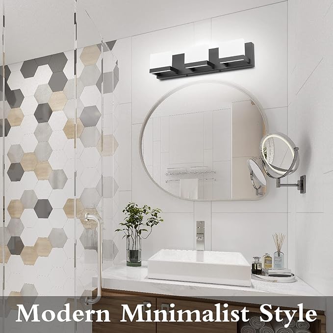 Tipace 3 Lights Black Dimmable LED Vanity Light for Bathroom Up and Down Black Modern Bathroom Wall Light Fixtures Over Mirror(White Light 6000K)