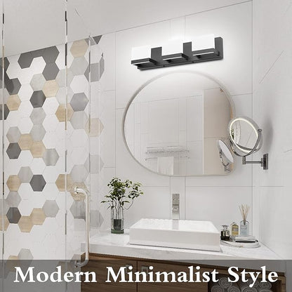 Tipace 3 Lights Black Dimmable LED Vanity Light for Bathroom Up and Down Black Modern Bathroom Wall Light Fixtures Over Mirror(White Light 6000K)