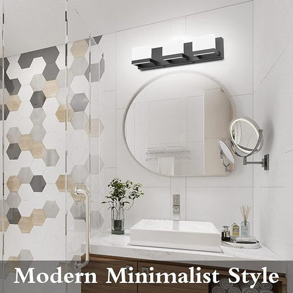 Tipace 3 Lights Black Dimmable LED Vanity Light for Bathroom Up and Down Black Modern Bathroom Wall Light Fixtures Over Mirror(White Light 6000K)
