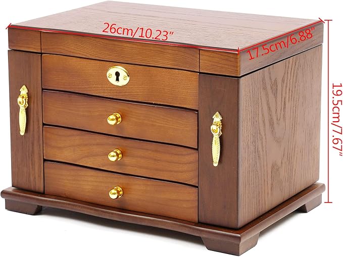 Extra Large 4 Layers Wooden Jewelry Box Jewelry Case Cabinet Armoire Ring Necklacel Gift Storage Box Organizer (4 Layers,Brown)