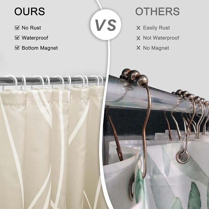 Striped Shower Curtain for Bathroom, Ombre Khaki, 72" W x 72" L | with Hooks, Modern Hotel Style, Water Repellent, Washable, Weighted Hem