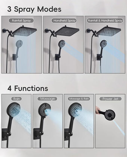 Rain Shower Head Starry Sky 12.2" High Pressure with Handheld Spray Combo | Rainfall Shower Head, Height Adjustable Dual Shower Head, Luxury Waterfall Showerhead Bathroom | Air-in Tech