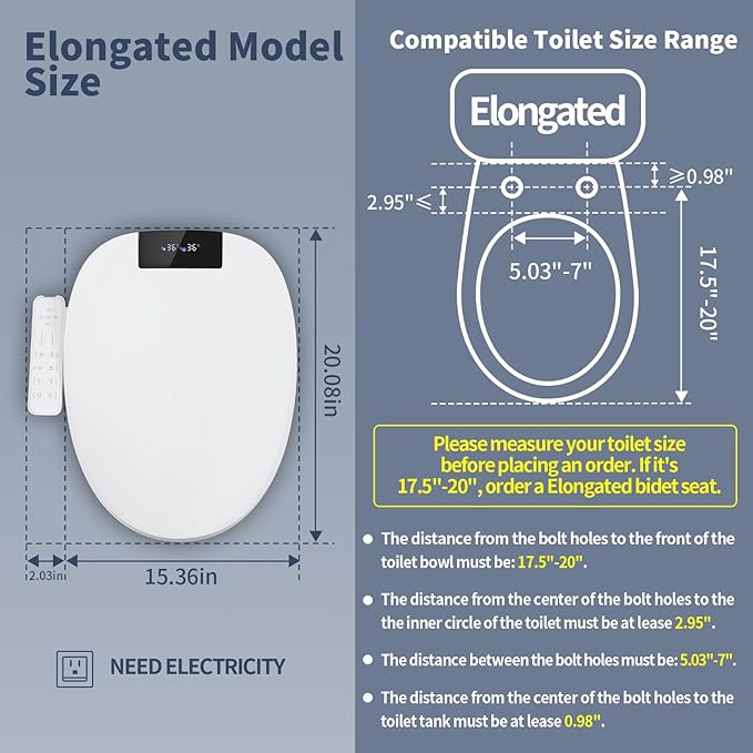 CCV Electric Bidet Toilet Seat Elongated, Warm Water Warm Air Drying, Heated Seat Bidet with Self-Cleaning Nozzle, Soft Closing Lid, Night Light,Temperature Adjustable