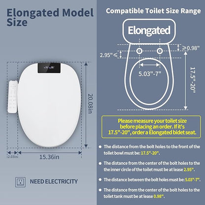 CCV Electric Bidet Toilet Seat Elongated, Warm Water Warm Air Drying, Heated Seat Bidet with Self-Cleaning Nozzle, Soft Closing Lid, Night Light,Temperature Adjustable